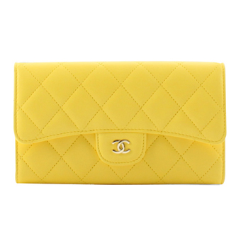 CHANEL シャネル 財布 コピー A31506 マトラッセライン ラムスキン 長財布 ライトイエロー＆シルバー